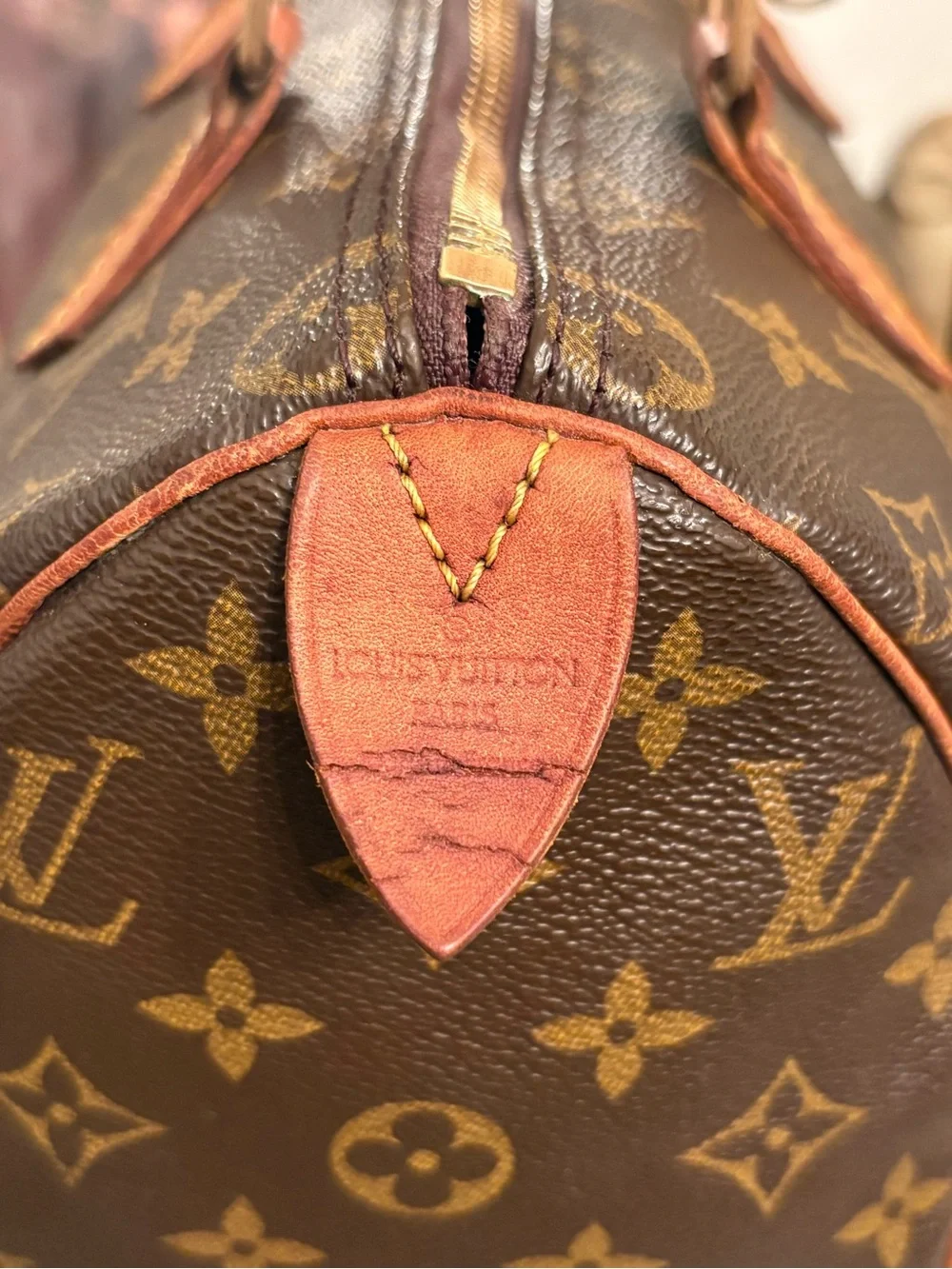 Louis Vuitton Brown Monogram Canvas Top-Handle Bag with Tan Trim